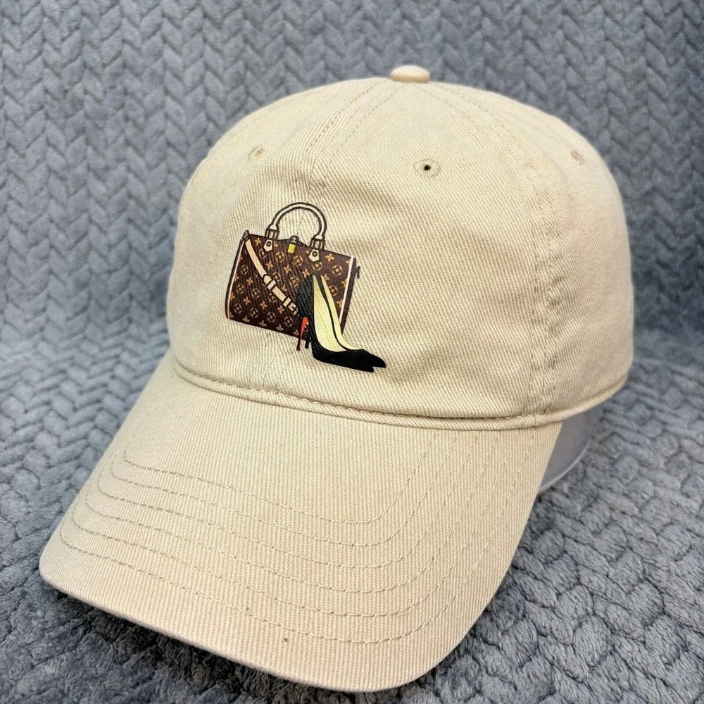 Otto Tan Khaki Dad Hat Baseball Cap Embroidered Bag and Heel Graphic Adjustable